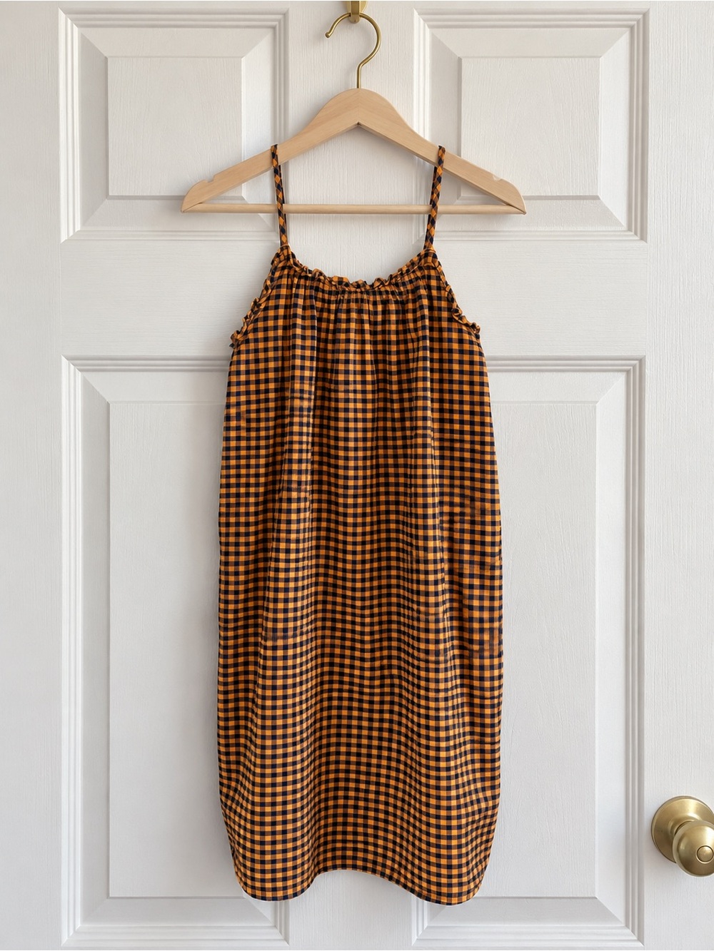 Zara Girls Orange Navy Gingham Plaid Strappy Dress Size 10 Fall Halloween